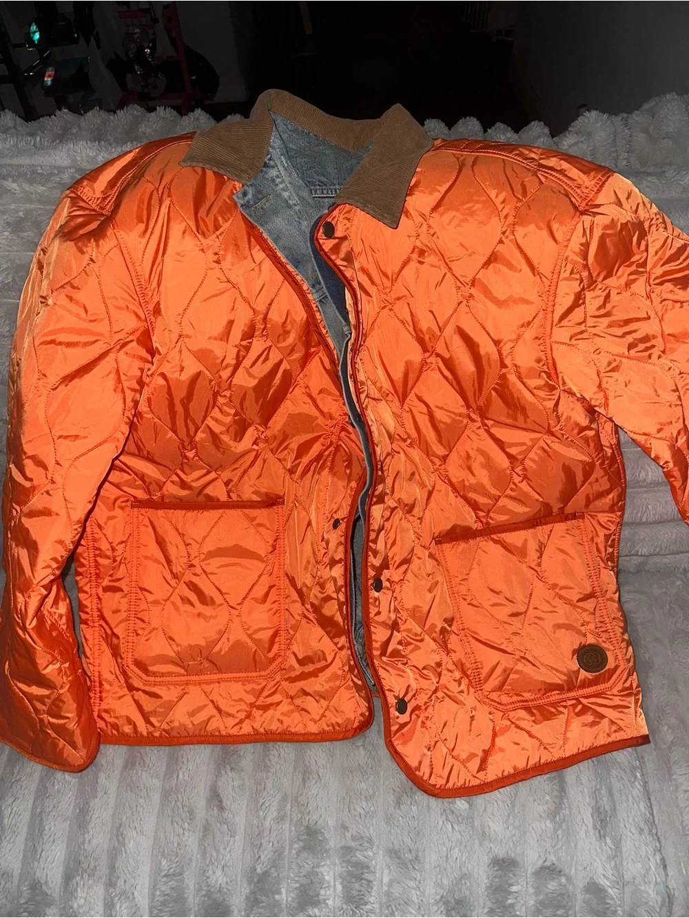Gucci Reversible Blue Denim Jacket with Orange Quilted Lining